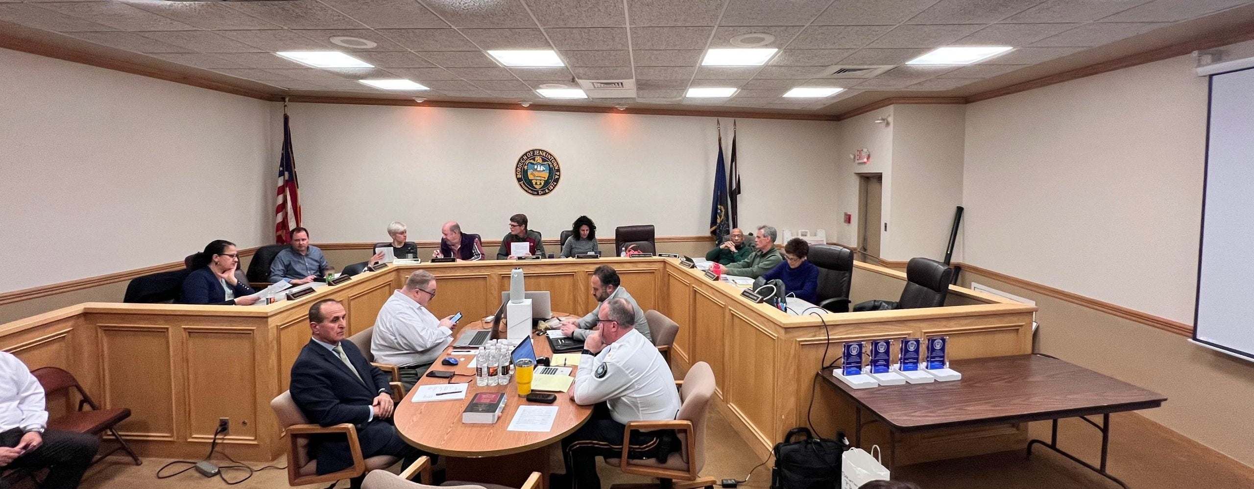 view of the jenkintown council chambers during meeting.